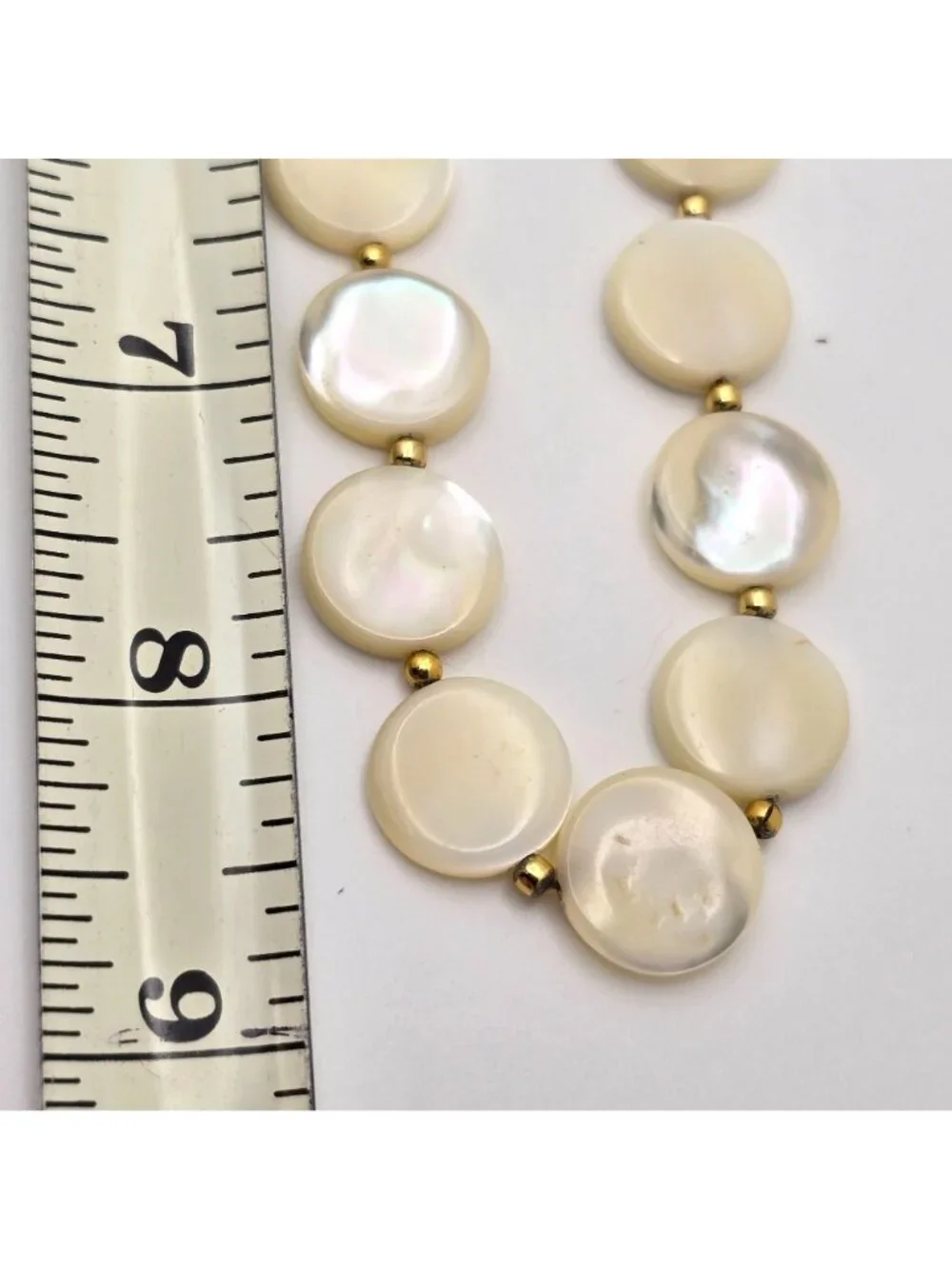Vintage Mother Of Pearl Coin Necklace Gold Plated Nautical Chic Shell Jewelry